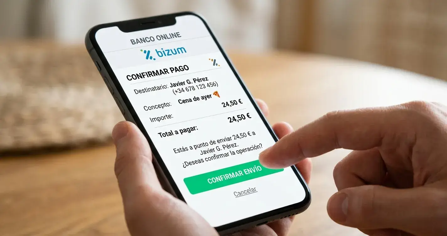 Pantalla de smartphone con app Bizum mostrando confirmación de pago