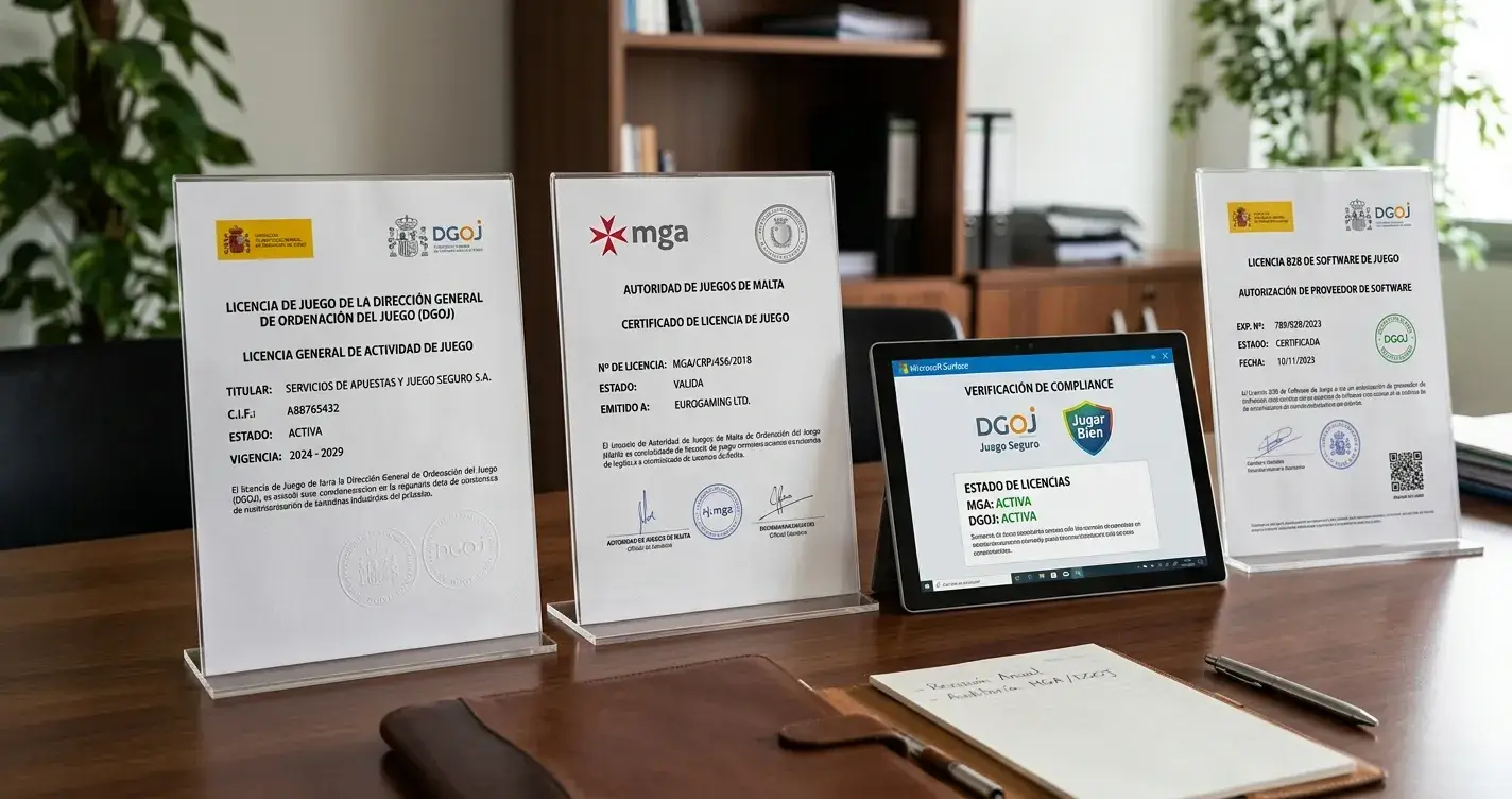 Comparativa visual de operadores de casino con licencias DGOJ y documentos de verificación