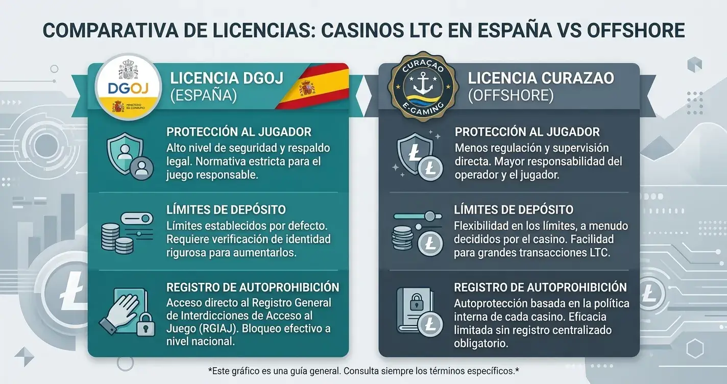 Escritorio con laptop mostrando comparación visual entre sello DGOJ español y licencia Curazao internacional