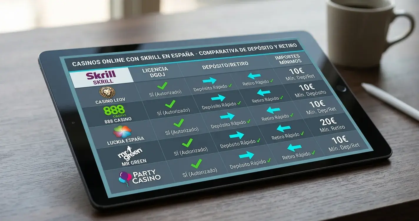 Comparativa de casinos españoles que aceptan Skrill para depósito y retirada