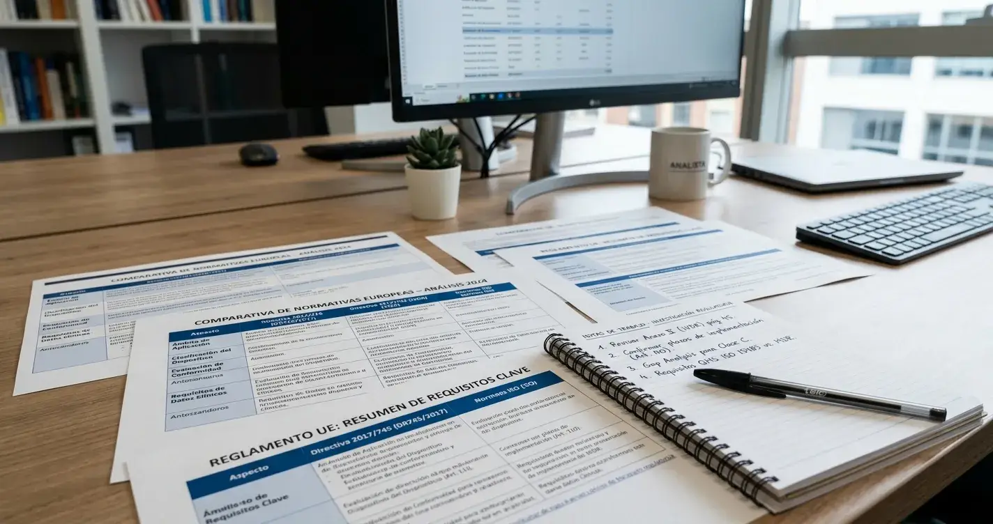 Escritorio con documentos de comparación de licencias y notas manuscritas