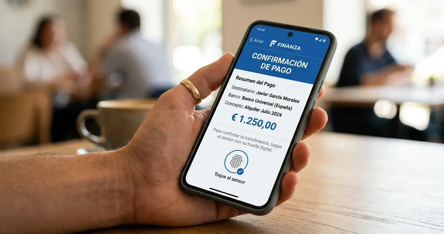 Proceso de depósito con Bizum desde smartphone mostrando autenticación biométrica