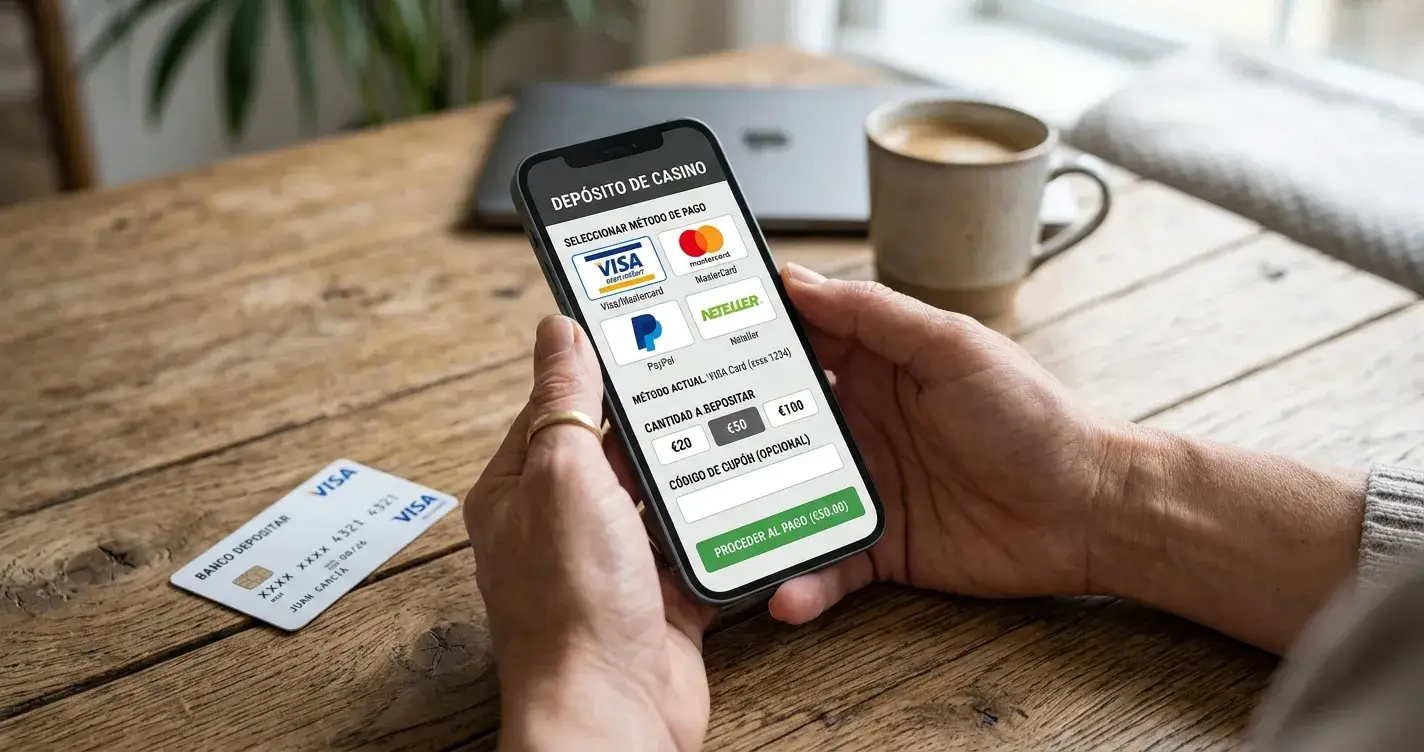 Pantalla de móvil mostrando proceso de depósito con Visa en casino online
