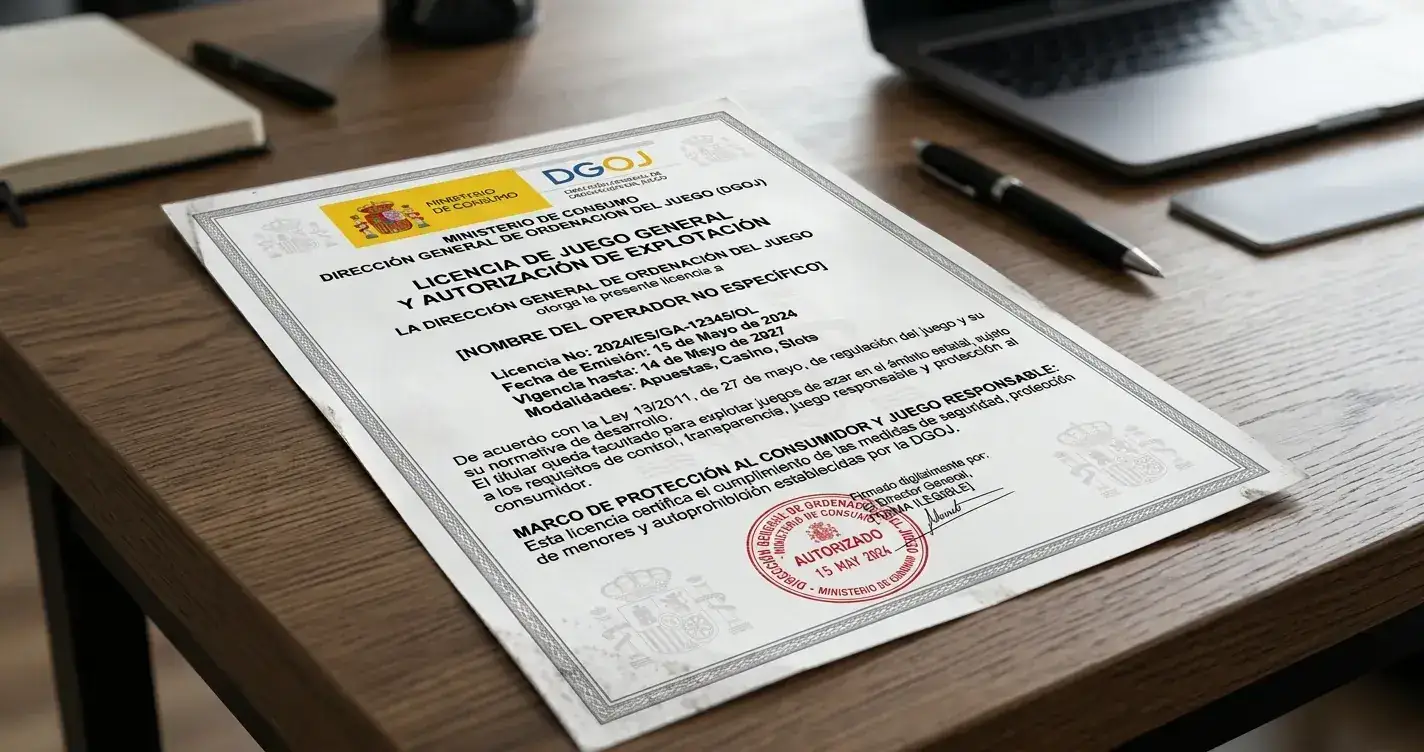 Documento oficial de licencia DGOJ con sello de Juego Seguro y normativa española