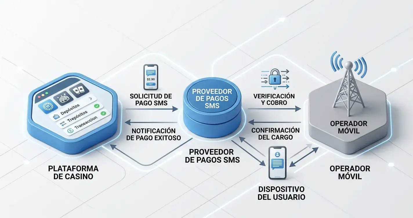 Diagrama de flujo del proceso de pago por SMS en casinos online