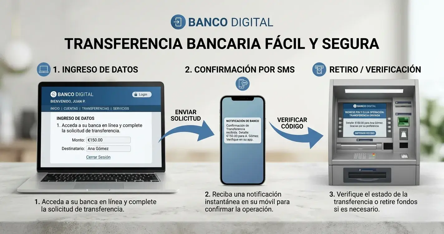 Diagrama del flujo HalCash mostrando casino, SMS, y cajero automático en secuencia