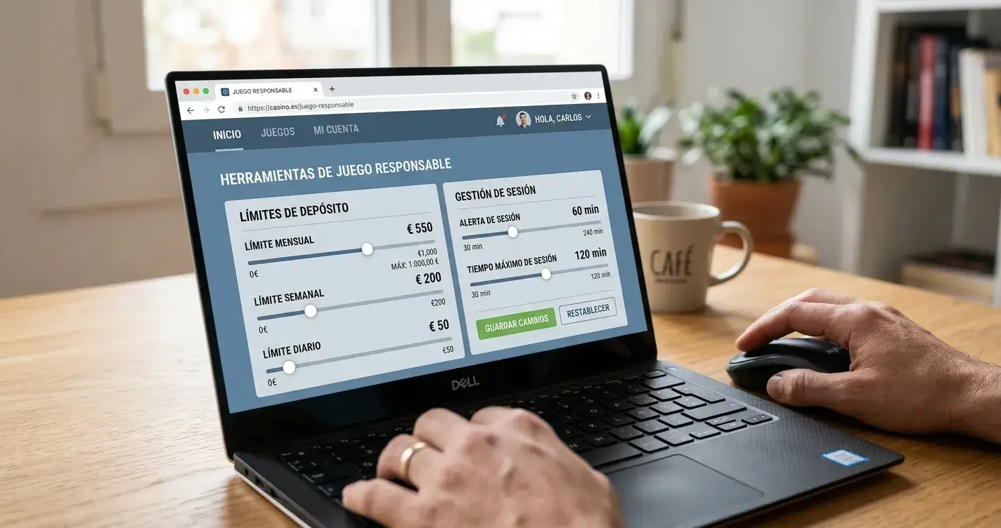 Persona utilizando herramientas de límite de depósito en interfaz de casino online