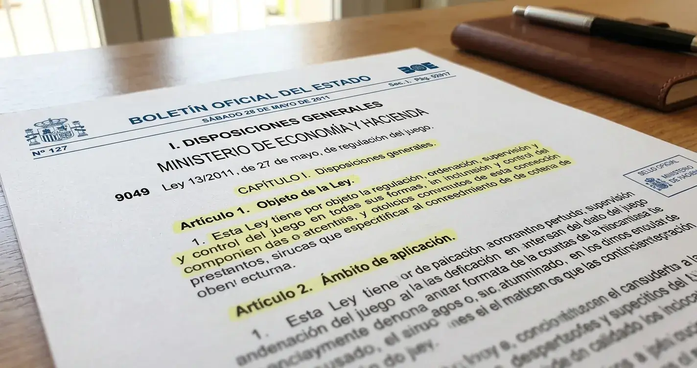 Documento de la Ley 13/2011 de Regulación del Juego en España con artículos destacados