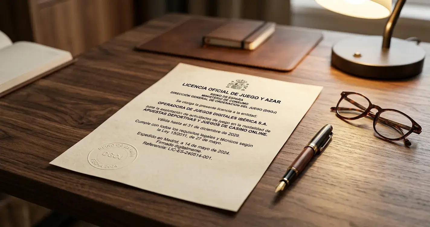 Documento de licencia internacional de juego sobre un escritorio