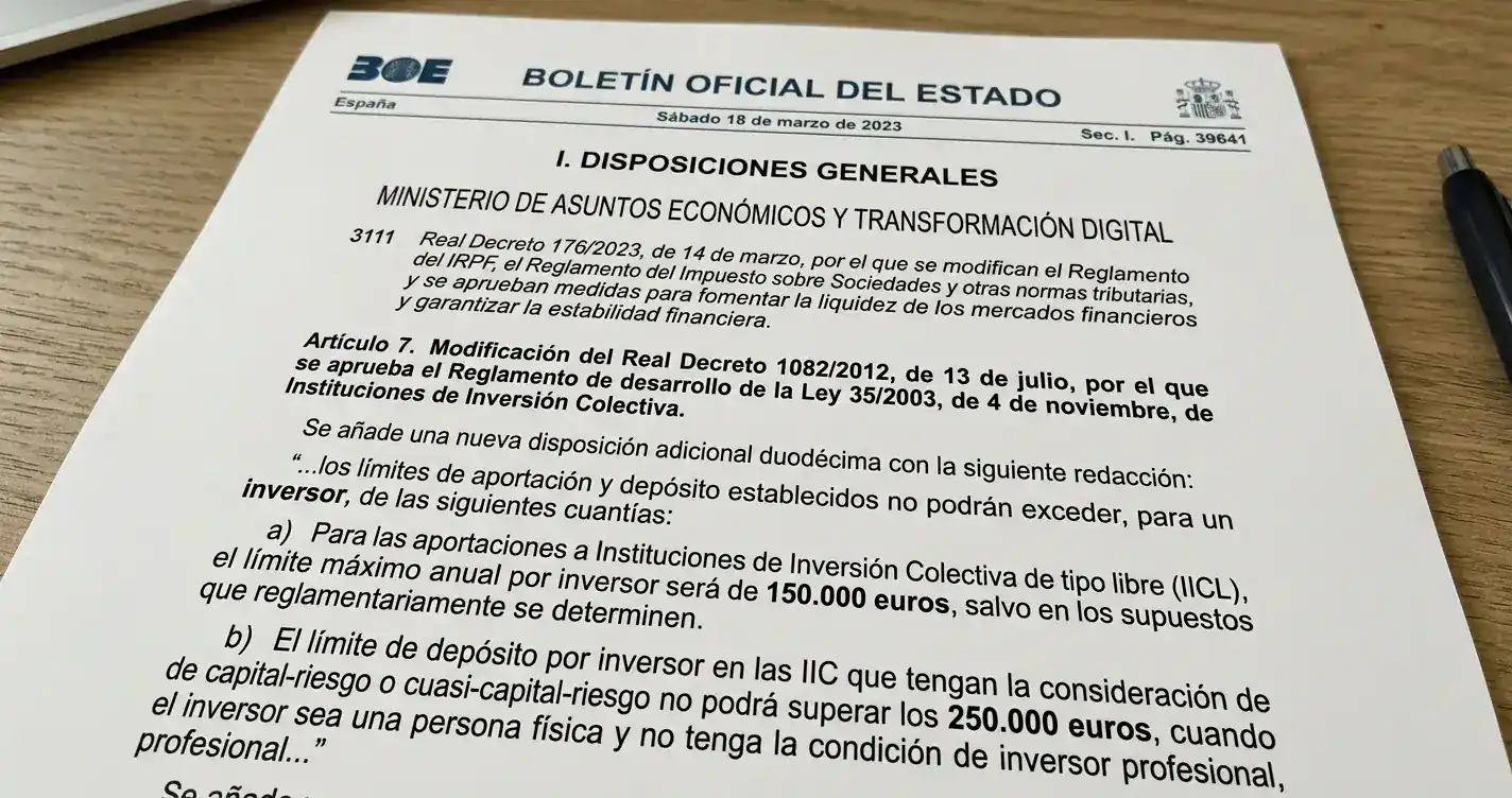 Documento oficial del Real Decreto 176/2023 mostrando artículos sobre límites de depósito