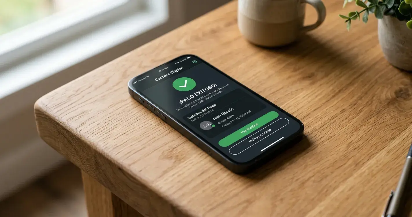 Interfaz de e-wallet mostrando transacción completada hacia casino online
