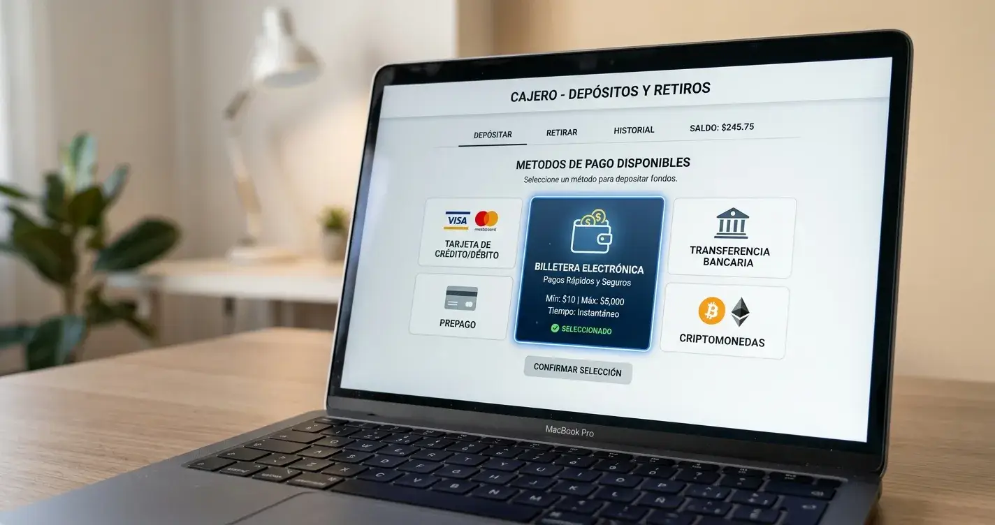 Cajero de casino online español mostrando PayPal entre los métodos de pago disponibles