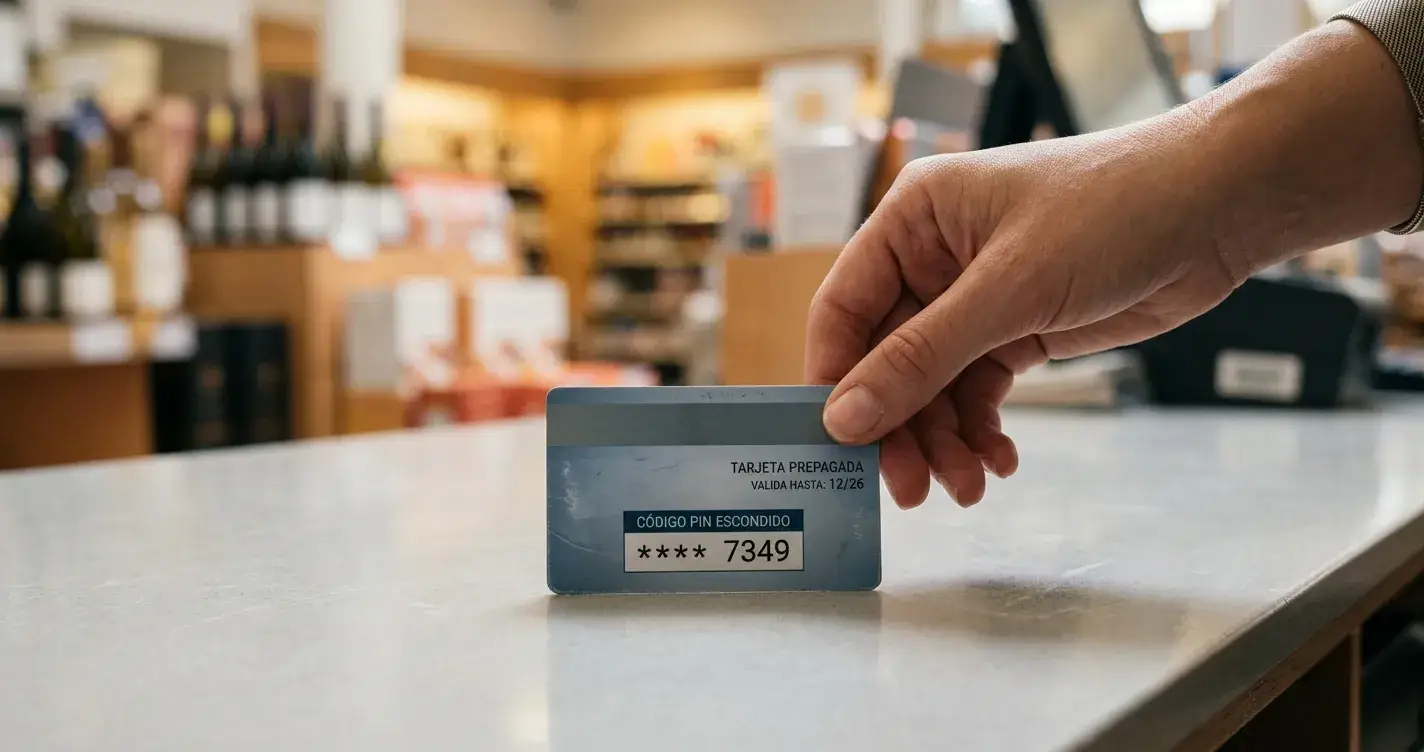Tarjeta Paysafecard con código PIN visible sobre un mostrador