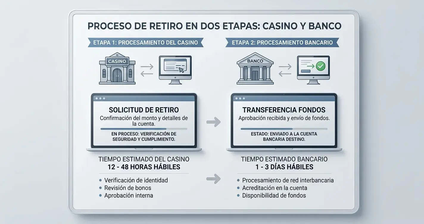 Diagrama de flujo mostrando proceso de retiro desde casino a cuenta bancaria