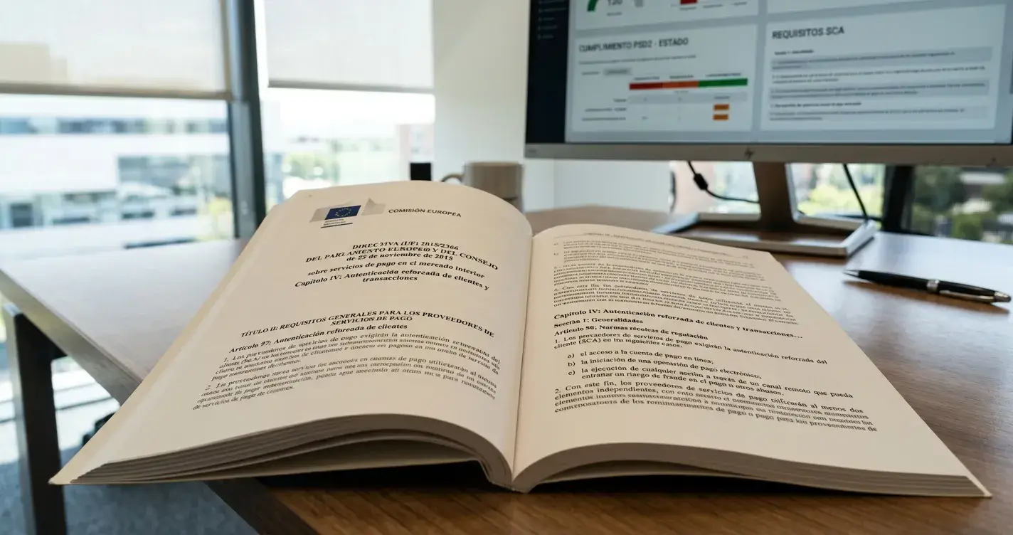 Documento normativo PSD2 con requisitos de autenticación fuerte de cliente