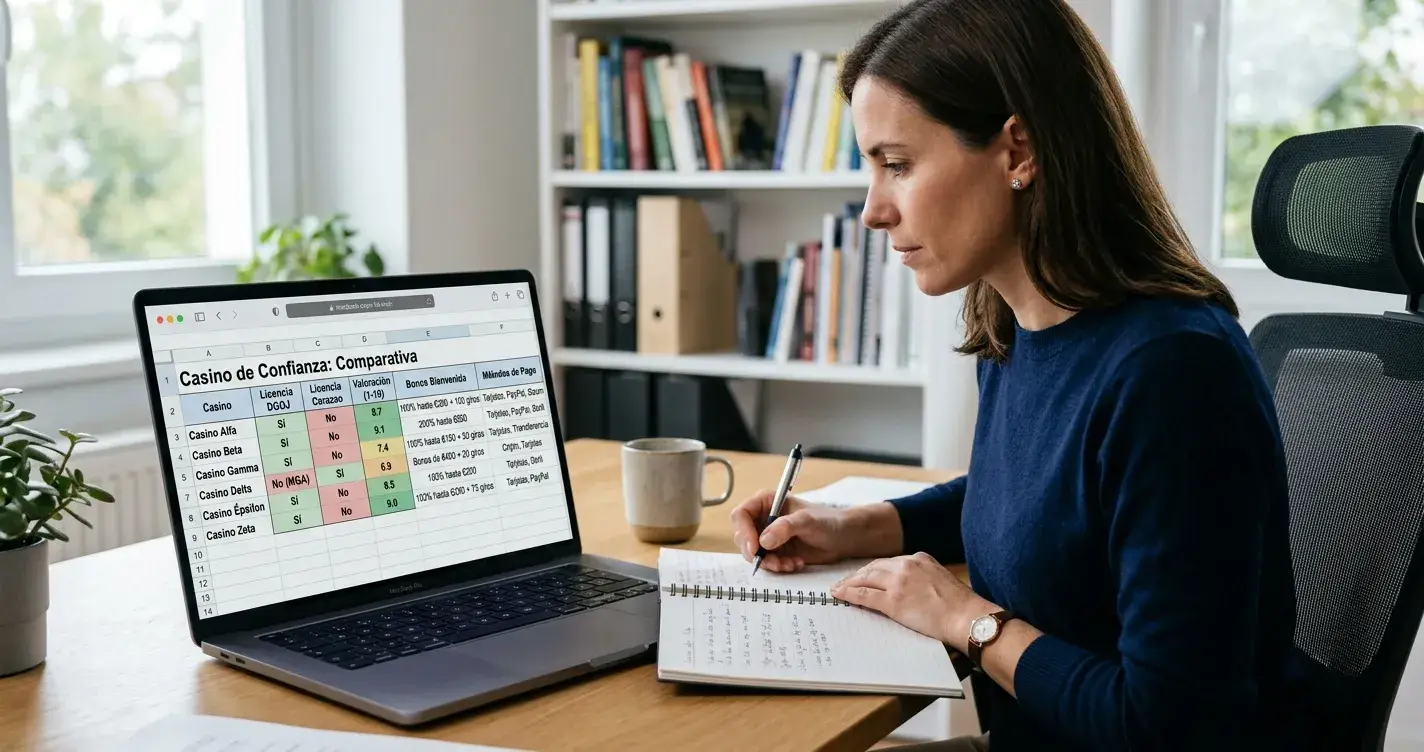 Persona revisando comparativa de casinos offshore en laptop
