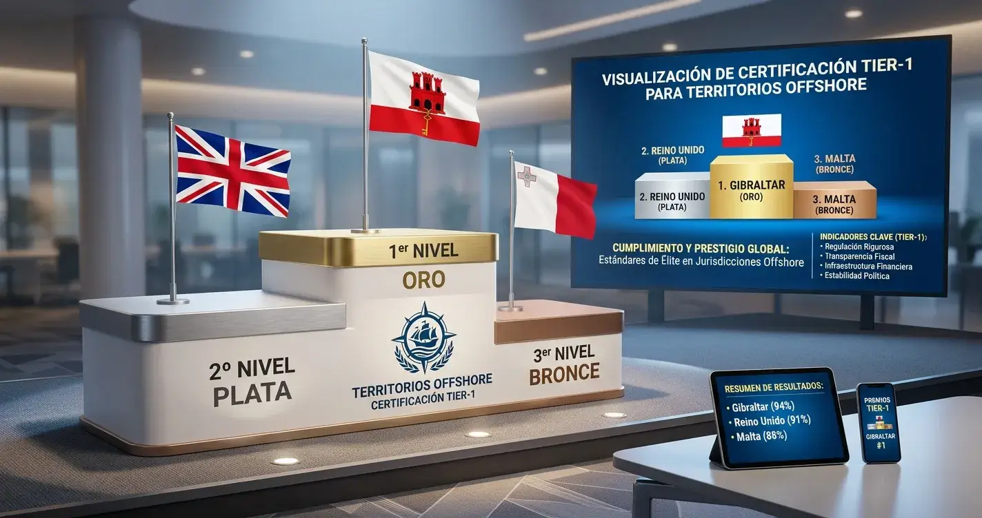 Podio con tres niveles mostrando banderas de Gibraltar Malta y Reino Unido en tier-1 y Curazao en tier inferior