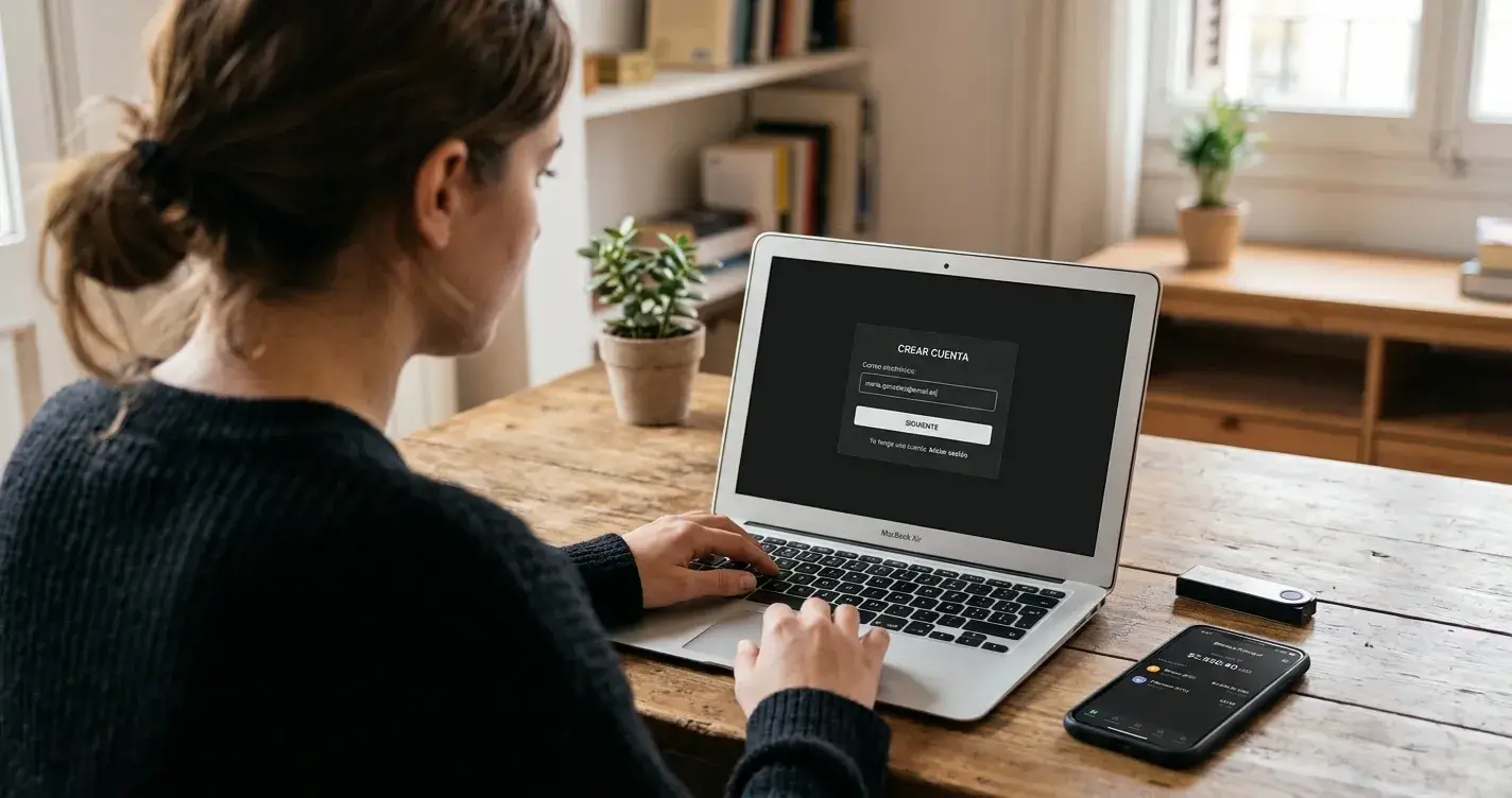 Registro sin DNI con correo y cartera cripto y verificación posterior por umbral
