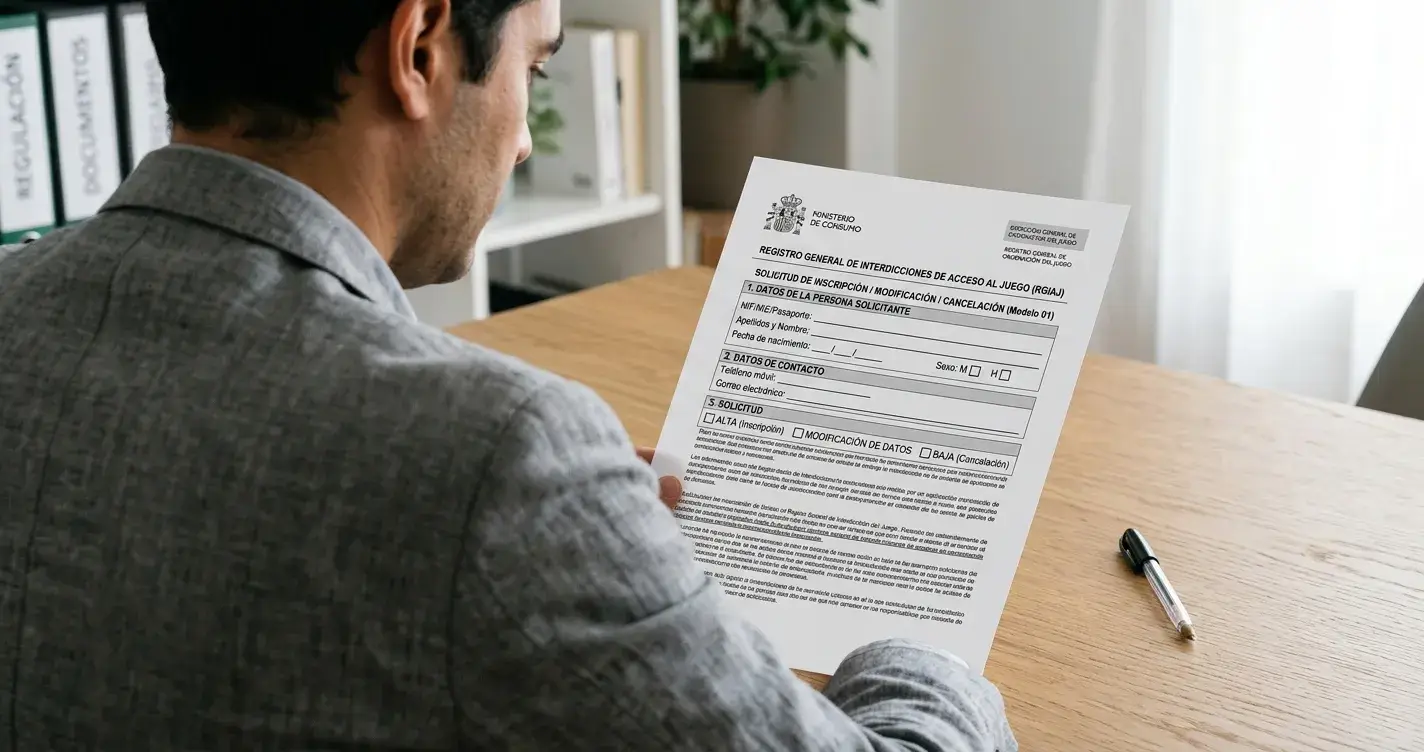 Formulario oficial del RGIAJ sobre escritorio con bolígrafo