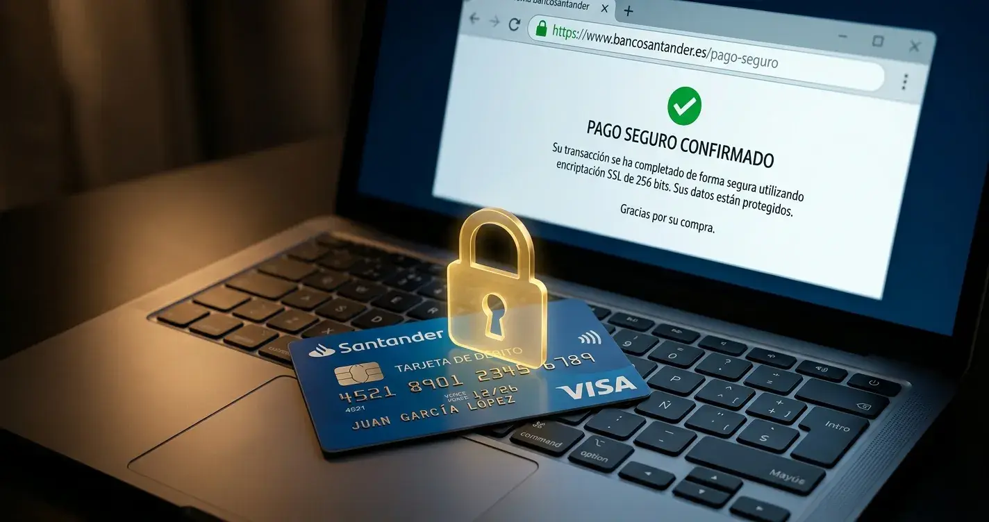 Candado de seguridad y símbolo de encriptación SSL sobre interfaz de pago