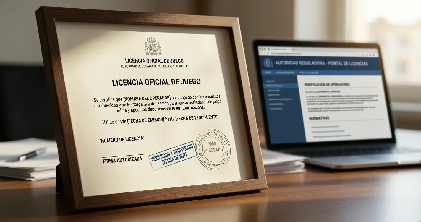 Documento de licencia de casino con sello oficial y verificación digital