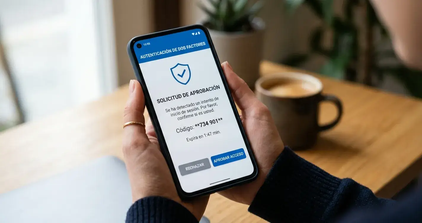 Persona verificando notificación de autenticación Visa Secure en smartphone