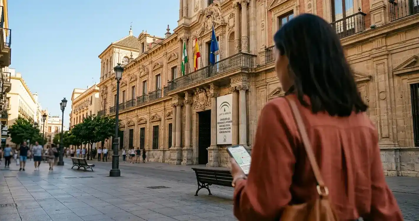 Fachada de un edificio oficial gubernamental en una ciudad española bajo luz natural de día
